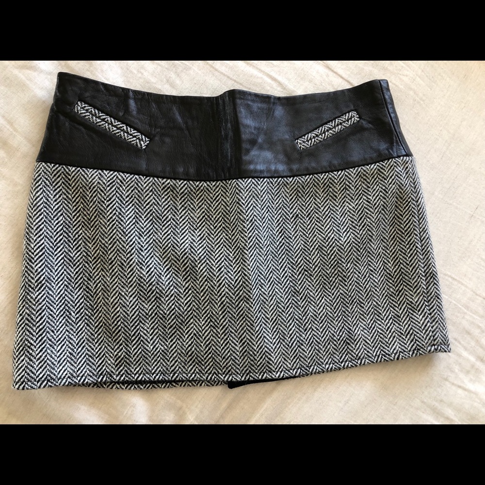 Holland and Cooper tweed and leather mini skirt
